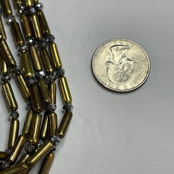 Chico's necklace signed costume jewelry burnished gold tone with gray multi stra - Picture 7 of 14